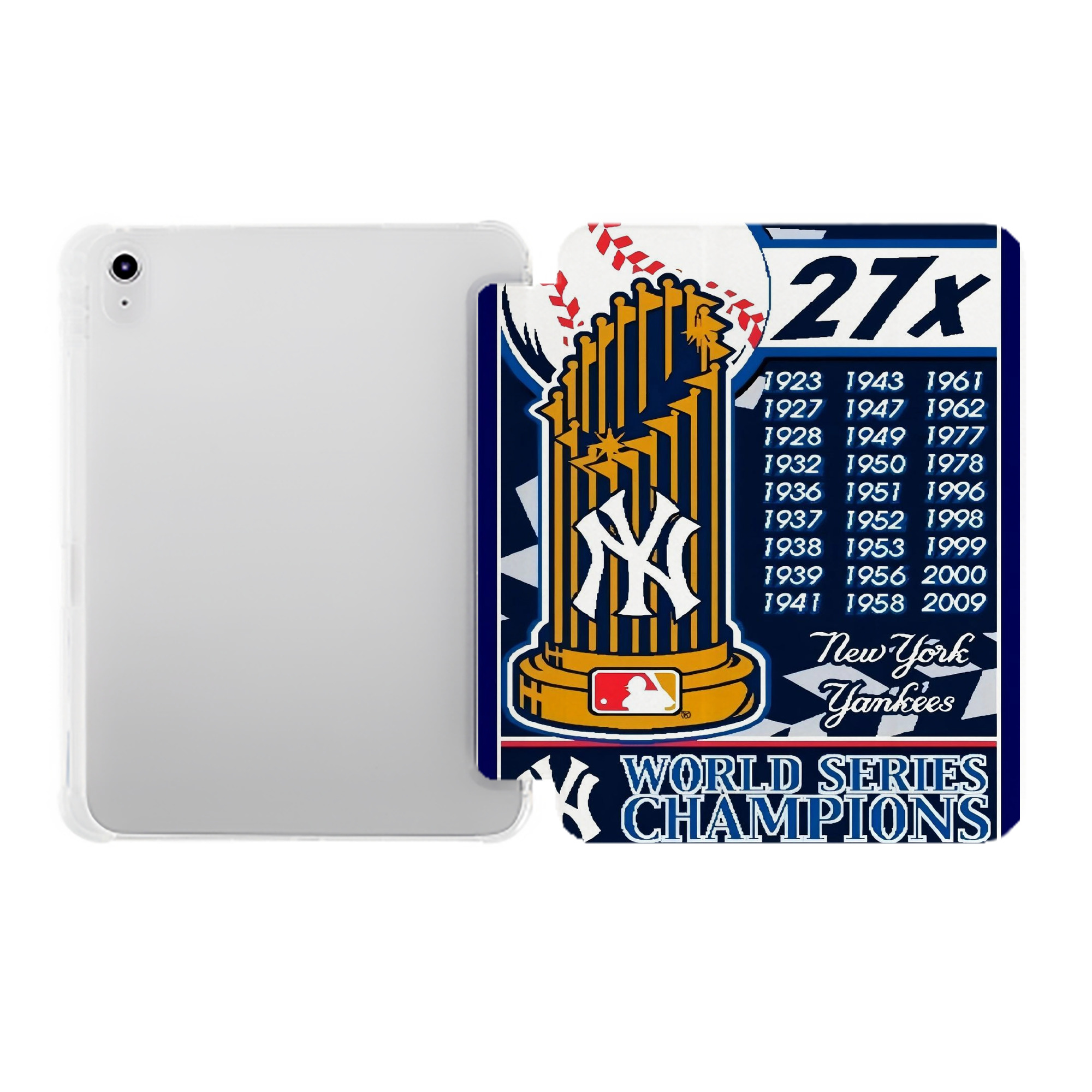 New York Yankees 108 Premium Tri-Fold PU Leather & Silicone IPad Case With Pencil Slot – Fits 9.5,10.5,10.9 – Adjustable Stand, Slim, Protective